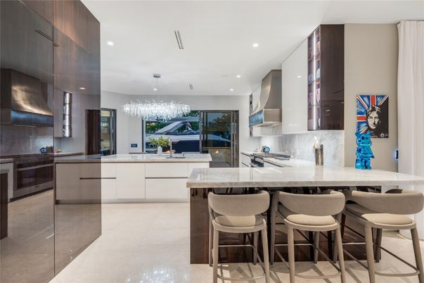 Chandelier, Interior, Kitchen, Recessed Lighting, Stainless Steel Appliances