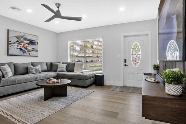 Interior, Living room, Recessed Lighting, Wood Texture Flooring