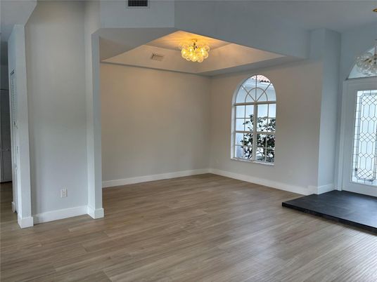 Chandelier, Empty room, Interior, Wood Texture Flooring