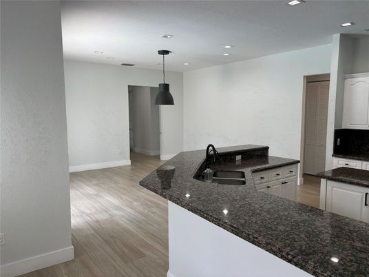 Interior, Kitchen, Pendant Lights, Recessed Lighting, Wood Texture Flooring