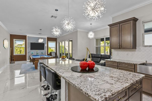 Chandelier, Interior, Kitchen, Marble, Pendant Lights