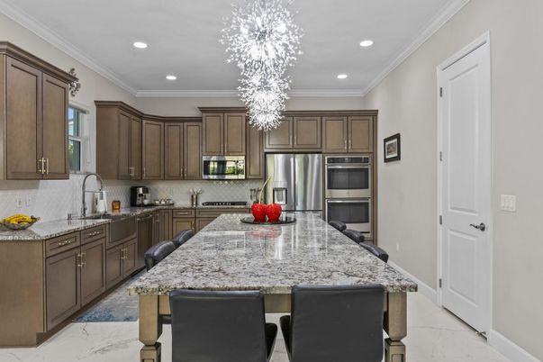Interior, Kitchen, Marble, Recessed Lighting, Stainless Steel Appliances
