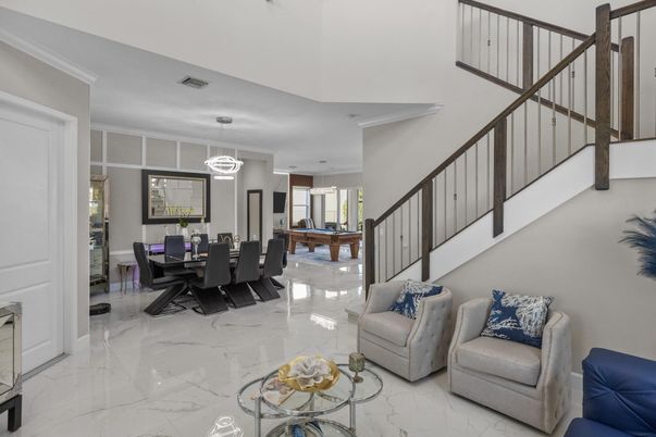 Dining room, Interior, Living room, Marble, Pendant Lights