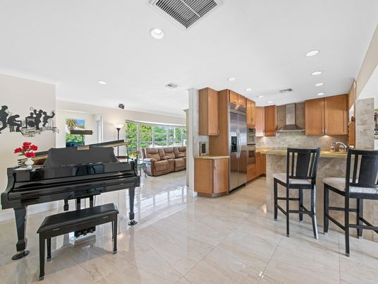 Interior, Kitchen, Living room, Piano, Recessed Lighting, Stainless Steel Appliances