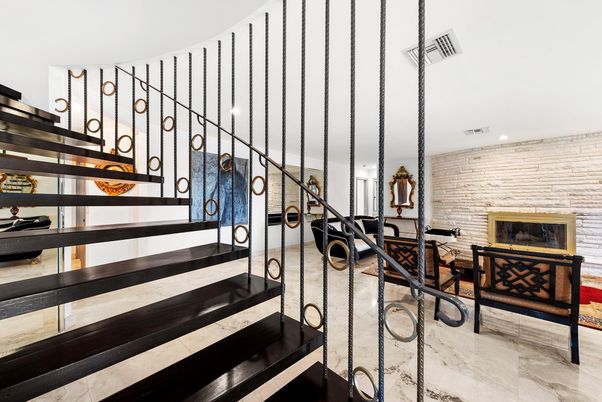 Fireplace, Interior, Pendant Lights, Recessed Lighting, Stone Walls