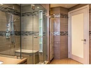 Bathroom, Glass Shower, Interior, Recessed Lighting, Wood Texture Flooring