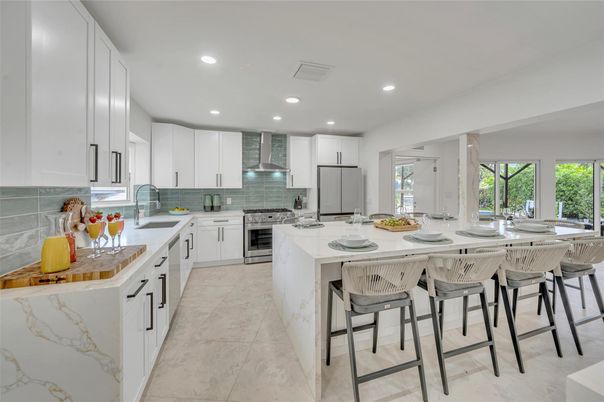 Interior, Kitchen, Marble, Recessed Lighting, Stainless Steel Appliances