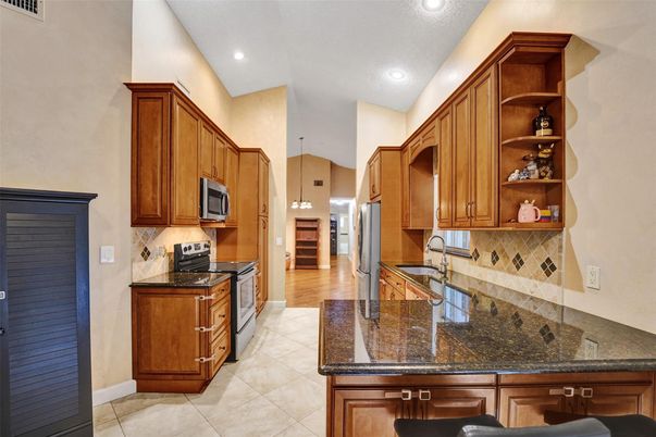 Interior, Kitchen, Pendant Lights, Recessed Lighting, Wood Texture Flooring