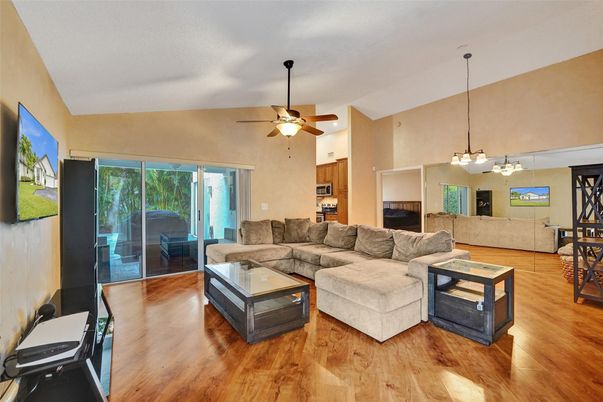 Fireplace, Interior, Living room, Pendant Lights, Wood Texture Flooring