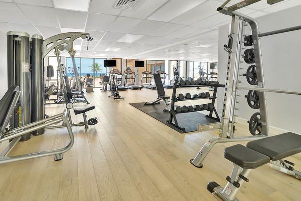 Fitness Equipment, Gym, Interior, Wood Texture Flooring