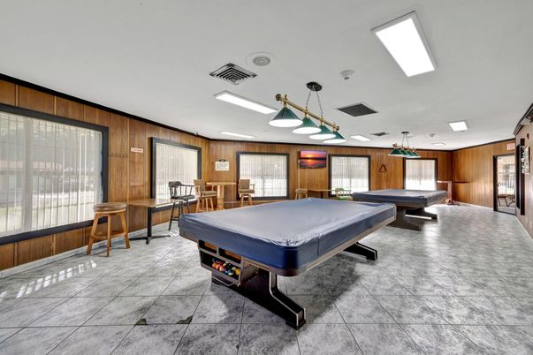 Billiard Table, Game Room, Interior, Pendant Lights, Wooden Walls