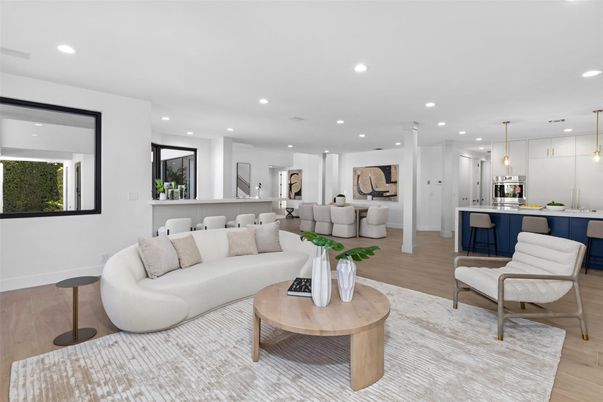 Interior, Kitchen, Living room, Pendant Lights, Recessed Lighting, Stainless Steel Appliances, Wood Texture Flooring