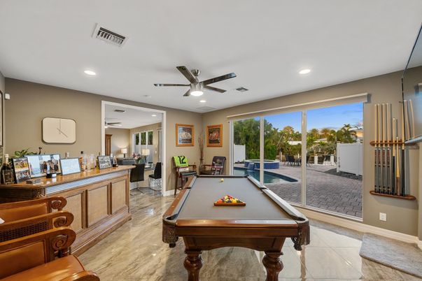 Billiard Table, Game Room, Interior, Recessed Lighting