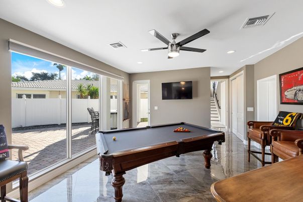 Billiard Table, Game Room, Interior, Recessed Lighting