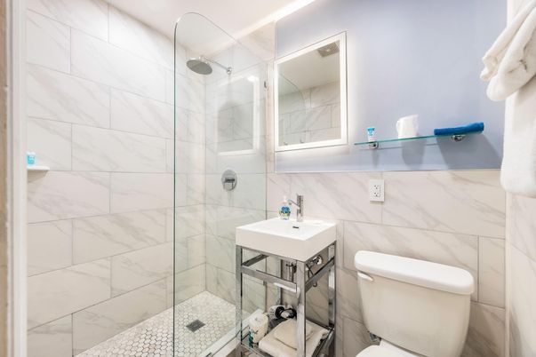 Bathroom, Glass Shower, Interior, Marble Walls
