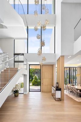 Dining room, Interior, Pendant Lights, Wood Texture Flooring