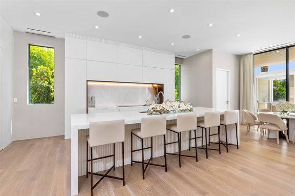 Dining room, Interior, Kitchen, Recessed Lighting, Wood Texture Flooring