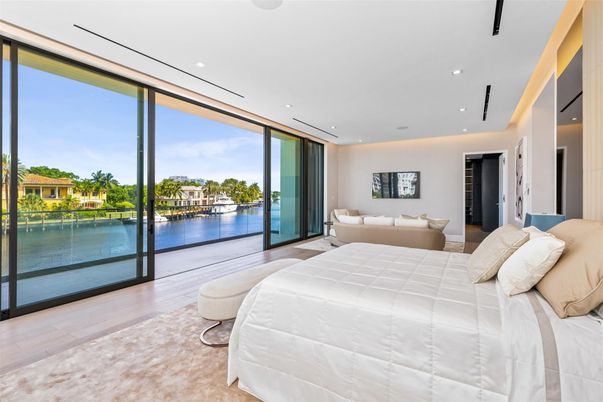 Bedroom, Interior, Recessed Lighting, Water, Wood Texture Flooring