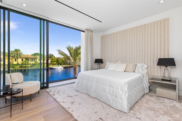 Bedroom, Interior, Recessed Lighting, Water, Wood Texture Flooring