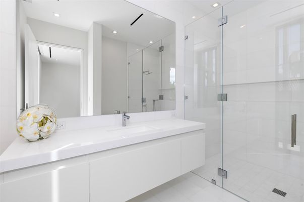 Bathroom, Dual Sink Vanities, Glass Shower, Interior, Recessed Lighting