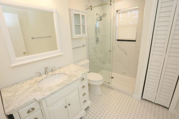 Bathroom, Glass Shower, Interior, Marble Walls