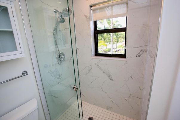 Bathroom, Glass Shower, Interior, Marble Walls