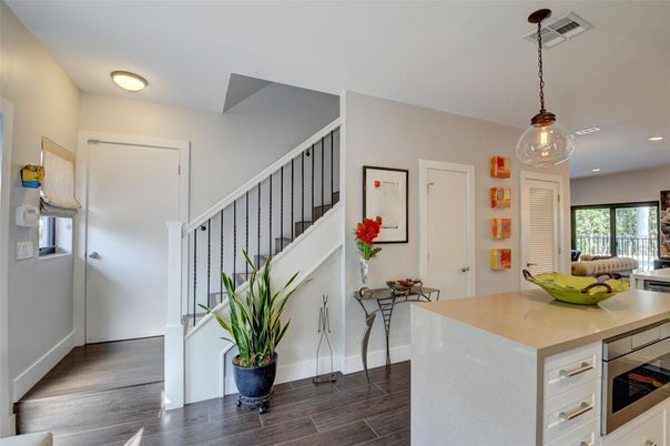 Interior, Kitchen, Pendant Lights, Recessed Lighting, Wood Texture Flooring