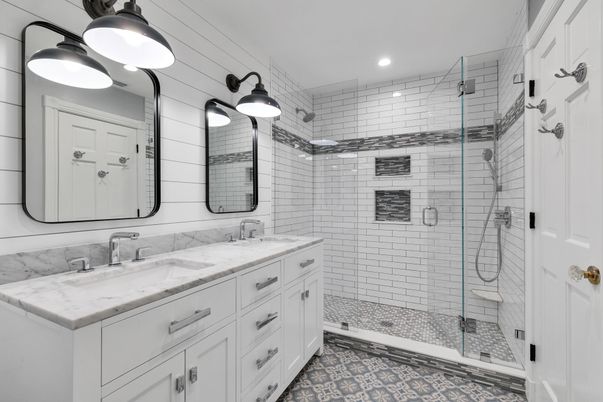 Bathroom, Dual Sink Vanities, Glass Shower, Interior, Recessed Lighting