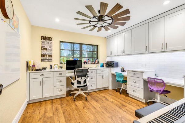 Home Office, Interior, Recessed Lighting, Wood Texture Flooring