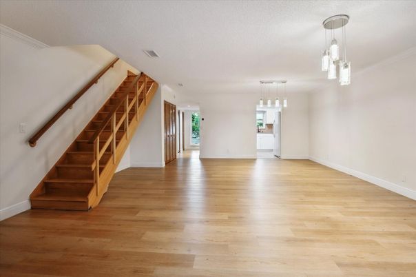 Empty room, Interior, Pendant Lights, Wood Texture Flooring