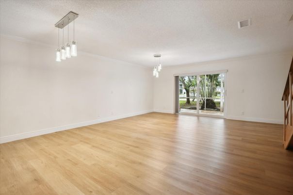 Empty room, Interior, Pendant Lights, Wood Texture Flooring