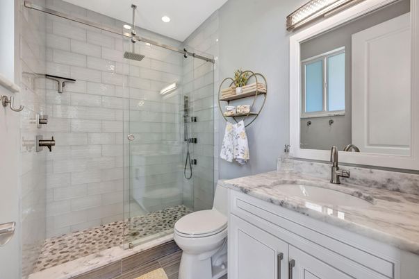 Bathroom, Glass Shower, Interior, Recessed Lighting