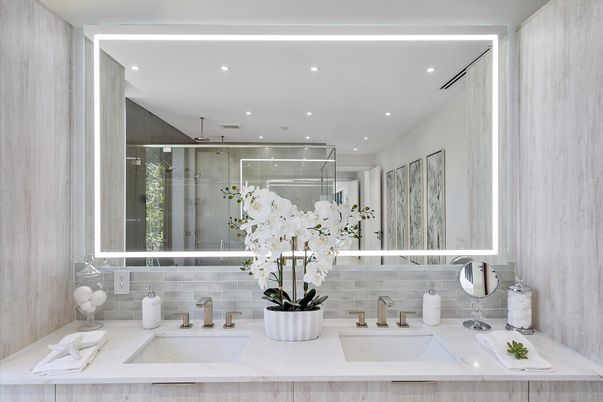 Bathroom, Dual Sink Vanities, Glass Shower, Interior, Recessed Lighting