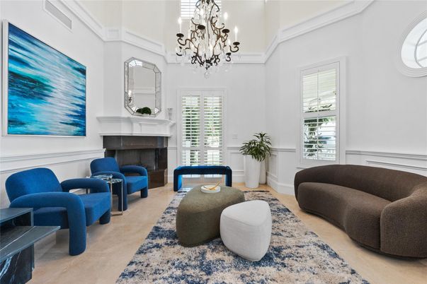 Chandelier, Fireplace, Interior, Living room