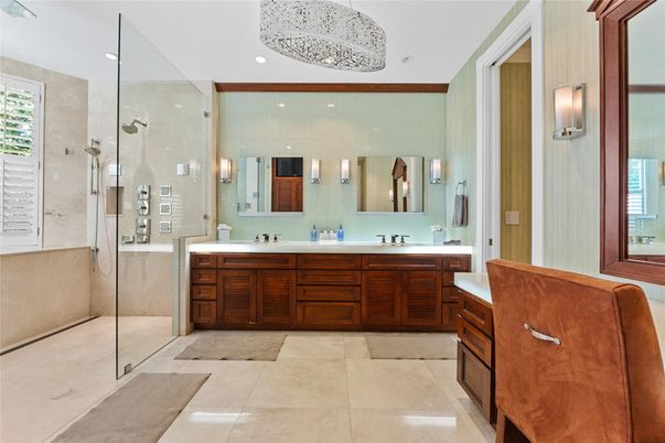 Bathroom, Dual Sink Vanities, Glass Shower, Interior, Recessed Lighting