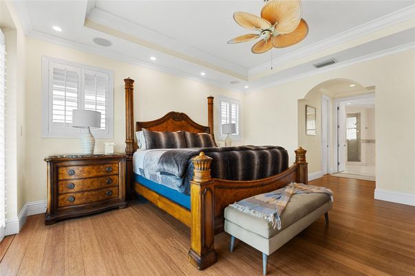 Bedroom, Interior, Recessed Lighting, Wood Texture Flooring