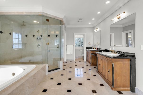 Bathroom, Dual Sink Vanities, Glass Shower, Interior, Recessed Lighting