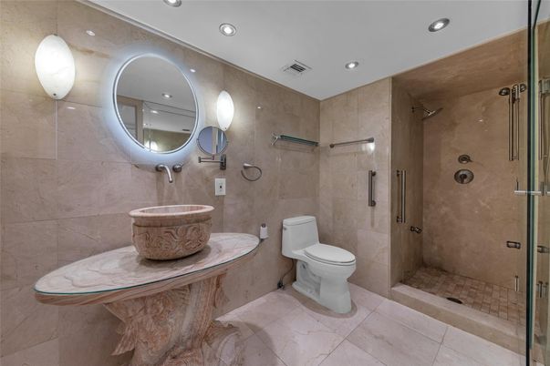 Bathroom, Glass Shower, Interior, Recessed Lighting