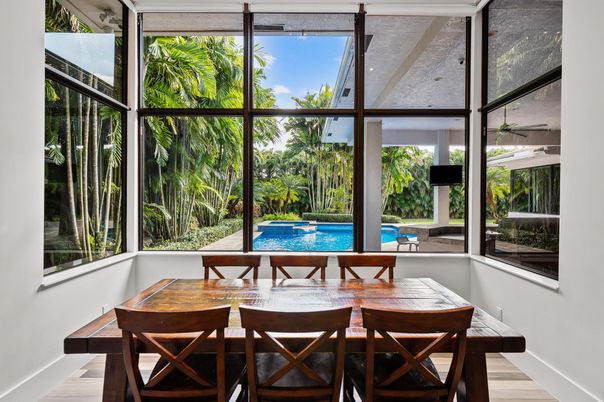 Dining room, Interior, Sun Room, Wood Texture Flooring