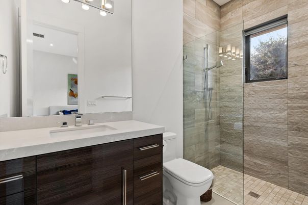 Bathroom, Glass Shower, Interior, Recessed Lighting