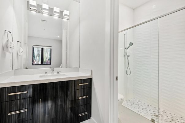 Bathroom, Glass Shower, Interior, Recessed Lighting