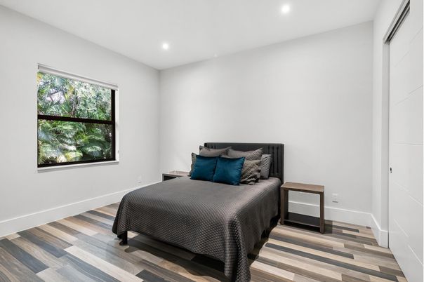 Bedroom, Interior, Recessed Lighting, Wood Texture Flooring