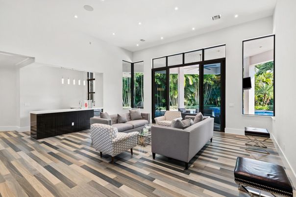 Interior, Living room, Recessed Lighting, Wood Texture Flooring