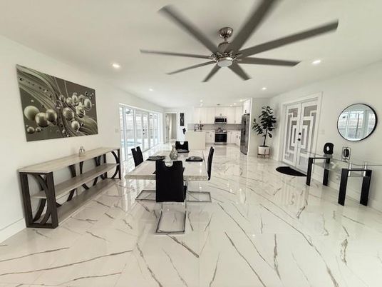 Dining room, Interior, Kitchen, Marble, Recessed Lighting