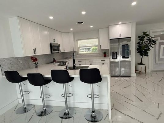 Interior, Kitchen, Marble, Recessed Lighting, Stainless Steel Appliances