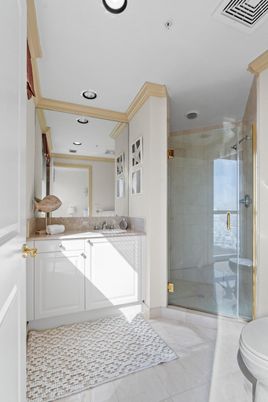 Bathroom, Glass Shower, Interior, Recessed Lighting