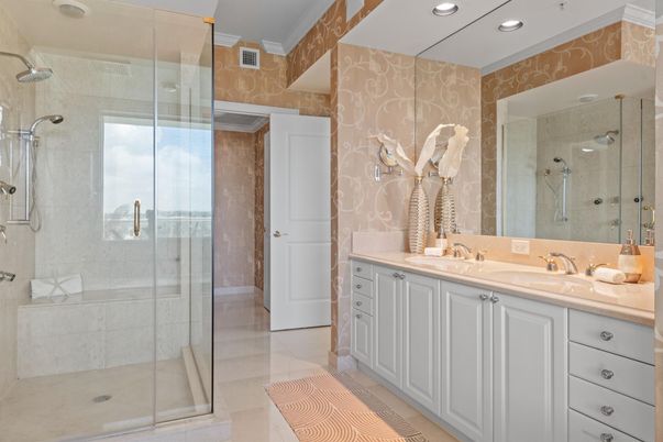 Bathroom, Glass Shower, Interior, Recessed Lighting