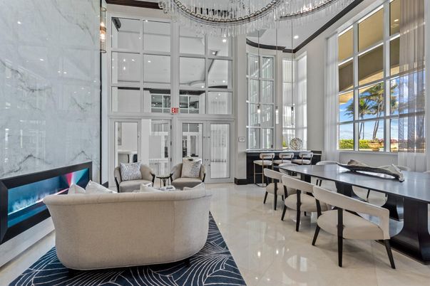 Dining room, Fireplace, Interior, Living room, Marble Walls, Pendant Lights, Recessed Lighting