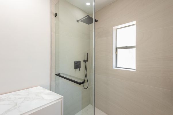 Bathroom, Glass Shower, Interior, Recessed Lighting