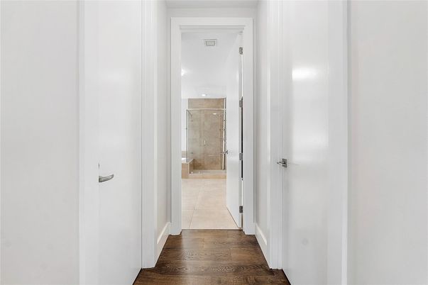 Bathroom, Glass Shower, Interior, Wood Texture Flooring